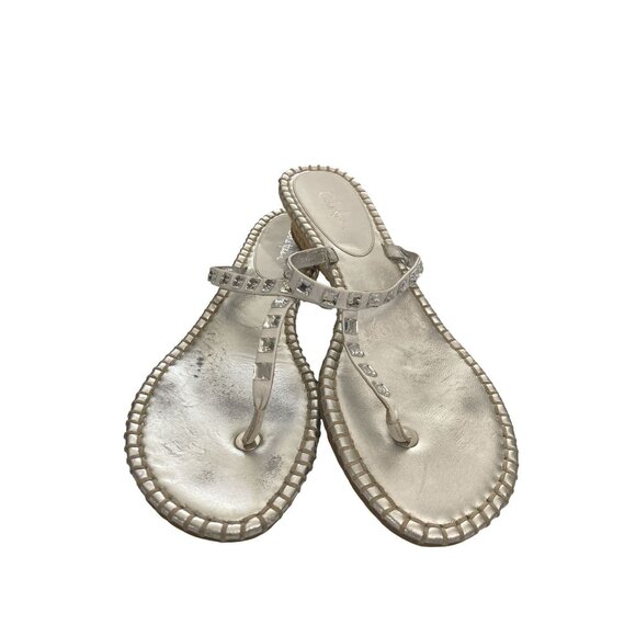 Cole Haan Women's size 9B Crystal Embellishments Rope Wedge Heel  thong Sandals - Picture 1 of 8